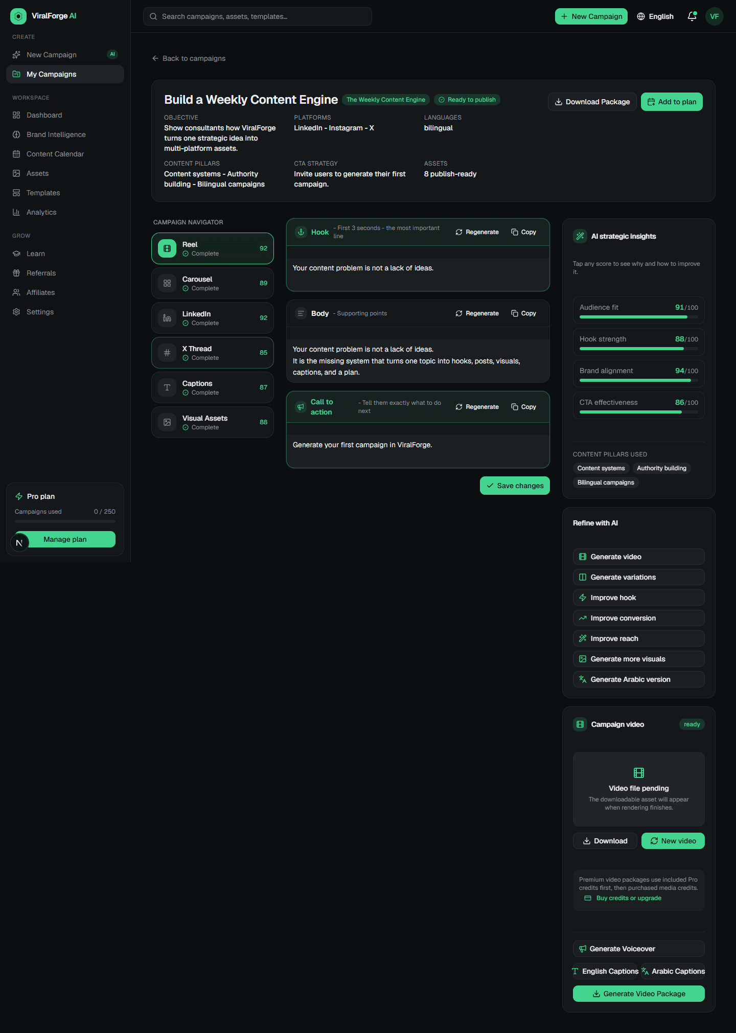 Campaign Studio with campaign assets and AI actions