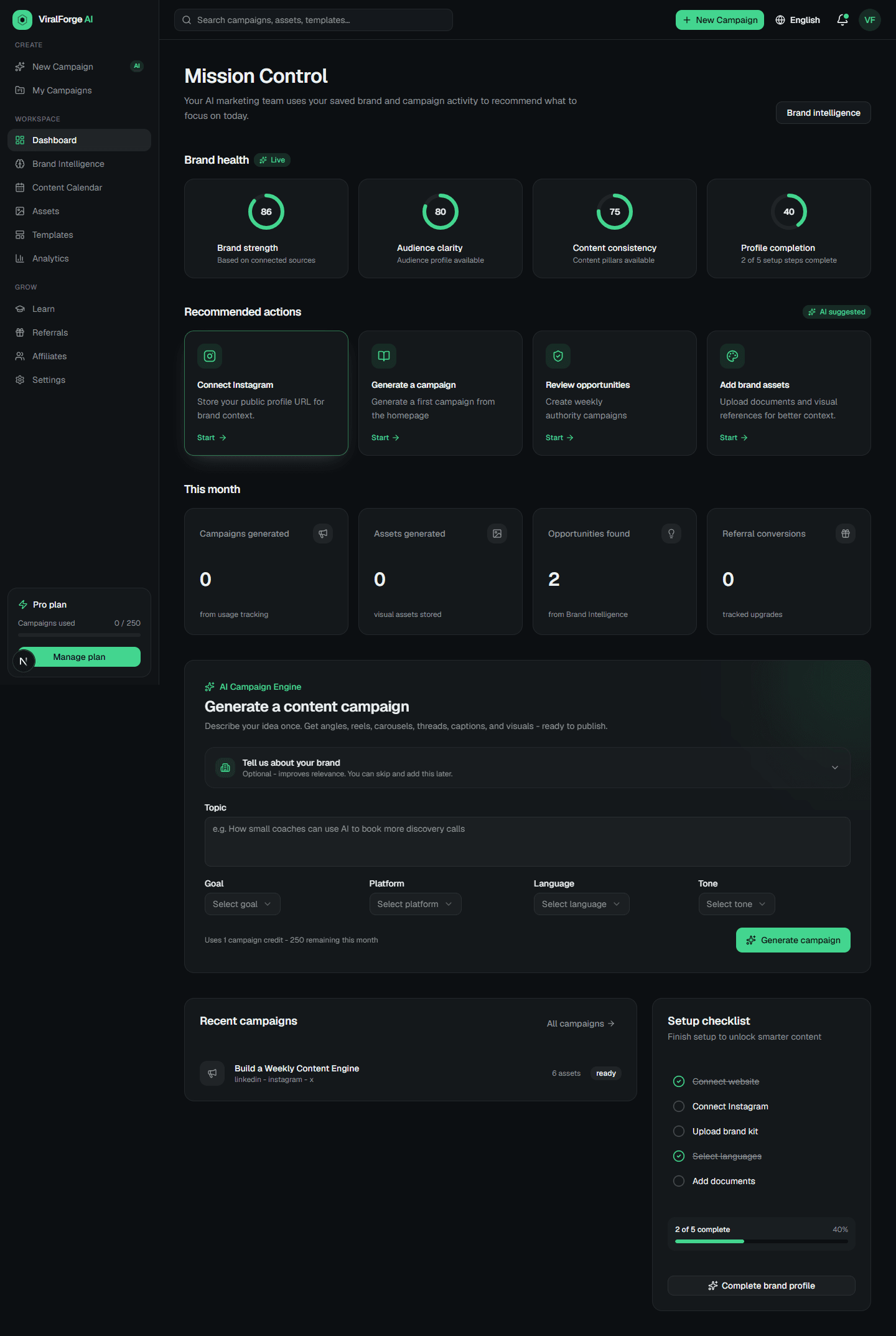 Mission Control dashboard