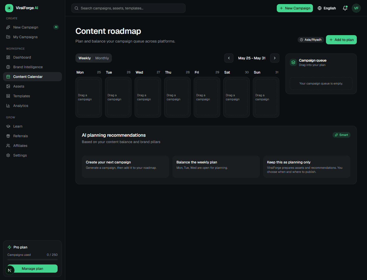 Content Roadmap planning view